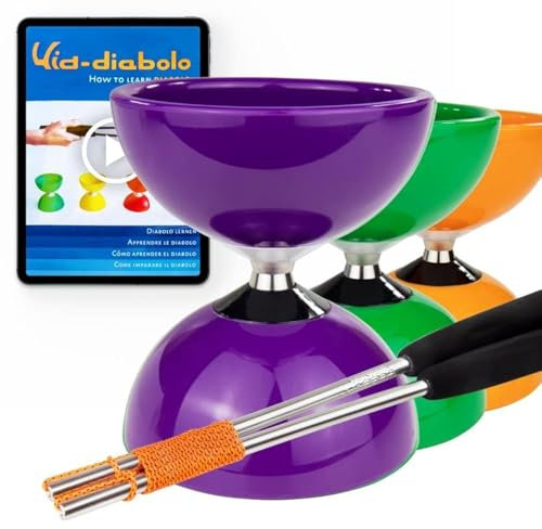 Juggle Dream Carousel Diabolo Jonglier-Set - Dreifach-Kugellagerachse - mit Aluminiumstäben und Online-Lernvideo - Jonglieren (Violett)