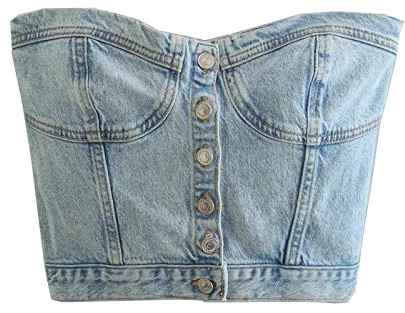 XIXIMAON Bandeau Tube Top Femme Haut Court Dos Nu T-Shirt Sexy Caraco sans Bretelles Débardeur sans Manches Y2K Crop Top Bustier Couleur Unie (Bleu Jeans, M)