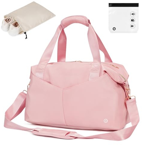 Ceneda Ryanair 40x20x25 Cabin Bag Travel Duffel - Underseat Carry-on with TSA Approved Quart Size & Shoes Bag, Weekender Overnight for Women & Men (Pink)