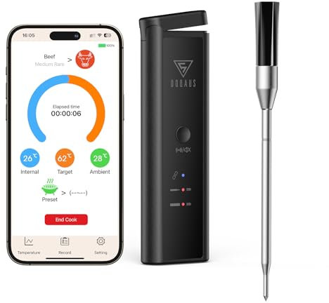 DOQAUS Termometro Carne Wireless, Termometro da Cucina Intelligente Senza Fili, 158m Bluetooth Termometro Barbecue con Sonda, Termometro Cucina Wireless Per Carne, Forno, Griglia, Girarrosto