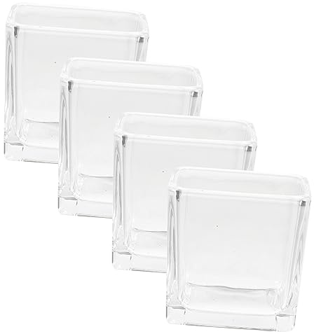 PRETYZOOM Lot De 4 Bougeoirs Carrés Transparents en Verre Support pour Bougies Chauffe-Plat Décoration De Mariage Résistant Et Élégant pour Tables De Fête