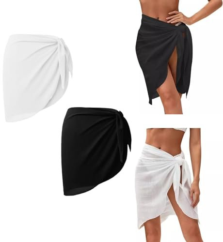 Dinghaole 2 Stück Damen Strand Wrap Sarong, Strandrock Sarong Damen Strand Wrap Groß Chiffon, Vertuschung Chiffon Badeanzug Kurz, für Urlaub Sexy Strandkleider Tücher Wickelrock