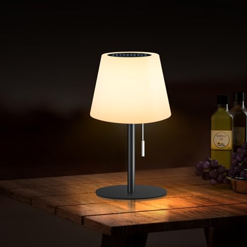 Gewiny Solar Table Lamp for Outside Patio Solar Lamp Outdoor Lamp Waterproof with Light Sensor,Dimmable Warm White+RGB LED Rechargeable Lamps Cordless Battery Operated Table Lamp （Black）