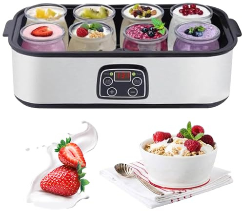 68-131°F 48 Working Hours Yogurt Makers with 8 Jars, 1400ml Automatic Yogurt Maker Machine, Led Display Multi-Function Electric Yogurt Machine, Easy Cleaning Yoghurt Maker Gift for Men Women
