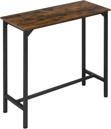 EUGAD Mesa de Bar Estrecha, Mesa Alta Cocina, Mesa Auxiliar Cocina, Metal+Madera, Pies Ajustable, de Estilo Industrial, Marrón Rústico + Negro