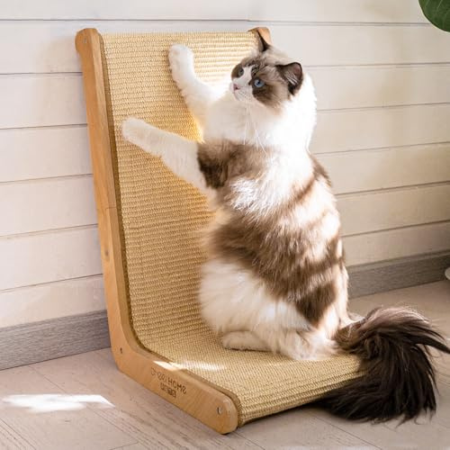 CheerPals L-Shaped Sisal Cat Scratcher - 105° Ergonomic Design, Solid Beech Wood & Sisal Pad Cat Scratching Post– Extra-Large 58x37x48cm Pet Furniture for All Cats