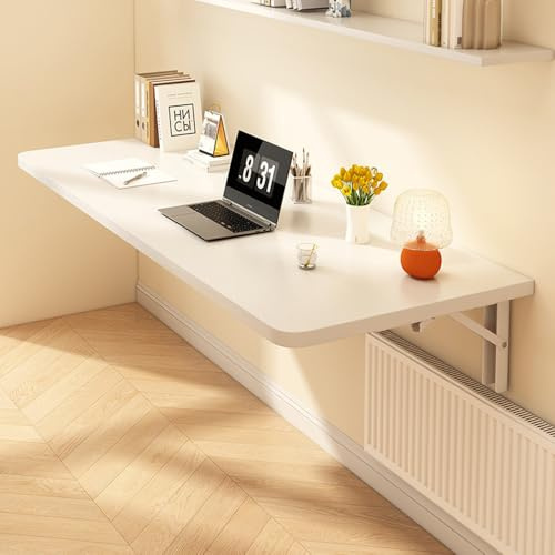 Laneryin Wooden Wall Mounted Folding Table Floating Hanging Laptop Desk | Foldable Breakfast Bar Table, for Small Spaces, Bedroom, Office,Balcony, 80x60cm, White, Durable Material