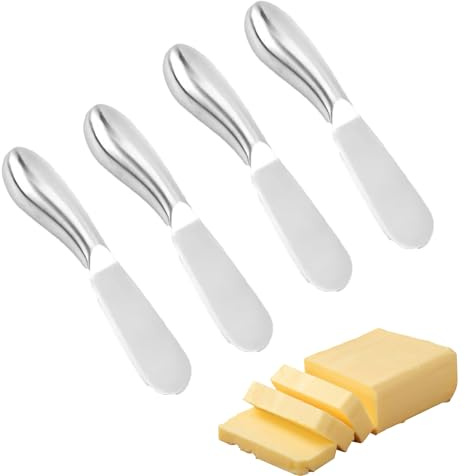4 Stück Buttermesser Klein,Butter Knife,Streichmesser,Dessertmesser,Kleine Brot Creme Messer,Butter Messer,Kleine Messer Für Dips,Edelstahl Brotzeitmesser Set,Käsemesser Für Sahne,Käse,Marmelade