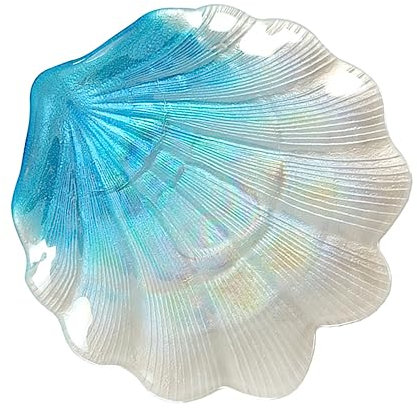 Holibanna Plateau Verre Forme Coquille Décoratif Pour Bijoux Rangement Léger Pour Colliers Bagues Et Accessoires Pour Maison Et Bureau Coloris Bleu Dégradé Moyen