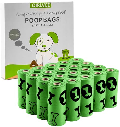 OIRLVCE Dog Poo Bags 300 Counts 20 Rolls Dog Poop Bags Rolls, Extra Thick Strong Leak Proof Dog Waste Bags, Green