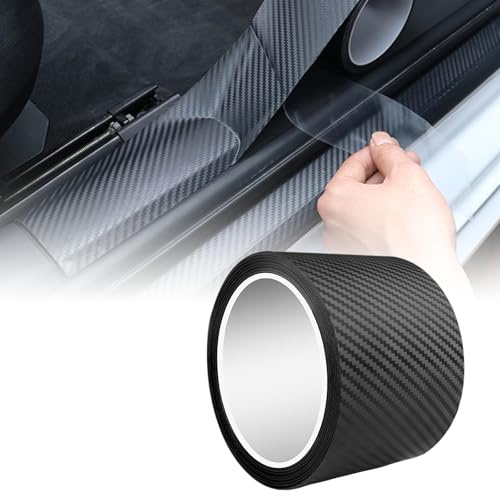 Pellicola Protettiva in Fibra di Carbonio per Paraurti Posteriore Auto, Fibra Battitacco Autoadesiva Nero 7cm×10m, Adesivo La Protezione Del Bordo, Strisce Fibra Carbonio Antigraffio per SUV, Berline