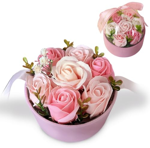 Bouquet di fiori di sapone con scatola rotonda, rose fatte a mano in sapone, rose eterne in scatola di rose, per mamma/fidanzata/moglie/nonna anniversario/dichiarazione d'amore/San Valentino