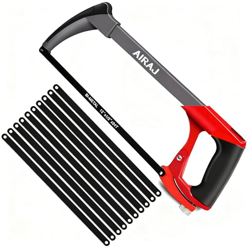 AIRAJ Sierra para Metales 300 mm, Hoja con Doble Ángulo de Corte 45°/90°, Incluye 10 Hojas, Sierra para Metales Multifunción para Tubos de PVC, Tubos Metálicos y Corte de Madera