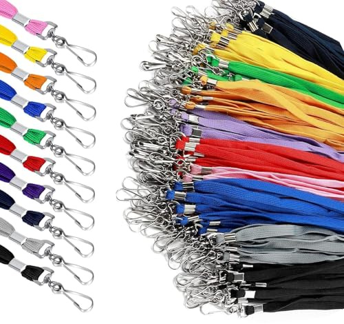 TENGWA 30 stycken nyckelband 10 färger 45 cm nyckelband med karbinhake vridbar metallklämma och lång krage lämplig för upphängning av ID-kort nycklar rör etc
