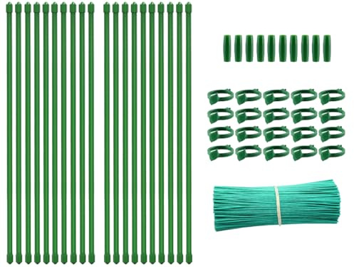 Hitopin Tutores para Plantas, 20PCS Pulgadas Palos para Tomateras,Tutores para Orquideas, Varillas de Soporte de Plantas,con 20 Cintas de unión,20 Clips de fijación y 10 Conectores,para Plantas(40CM)