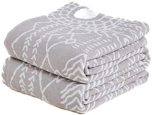 HOORDRY Throw Blanket for Sofas Settee Bed,Boho Large Sofa Throws | Reversible Cotton Soft Muslin Bedspreads Herringbone Double Size, 2 Seater for Home Decor Gifts,Grey/Beige, 150x200 CM