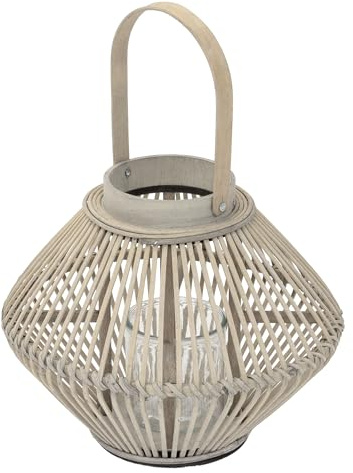 ECD Germany Lykta i Bambu 42 cm med Handtag, Glasinsats, Boho Stormlykta i Flätad Bambu, Ljushållare för Inomhus och Utomhus, Dekoration för Trädgård, Balkong och Vardagsrum Inredning Dekor Hem