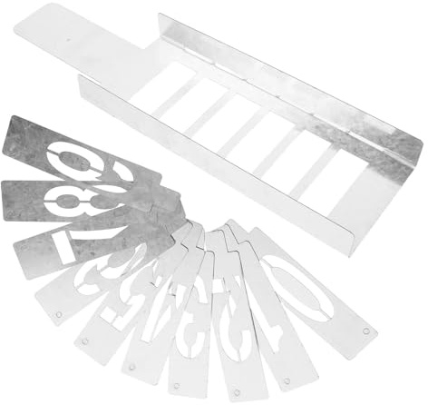 Plantillas Metálicas Huecas de 10 Dígitos y 6 Ranuras para Pintura | Hierro Color Plata, Combinación Flexible de Letras y Números, Reutilizable
