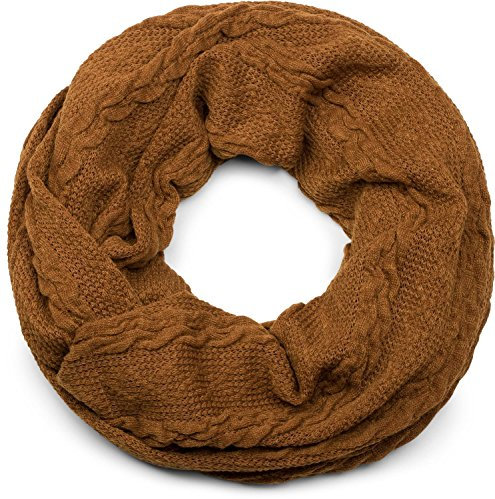 styleBREAKER Feinstrick Loop Schal mit Zopfmuster, Winter Schlauchschal, Loopschal, Strickschal, Unisex 01018151, Farbe:Cognac