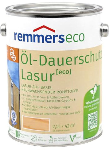 Remmers Dauerschutz-Lasur [eco] farblos, 2,5 Liter, Langlebig, ausgeprägter UV-Schutz, für innen und außen, Schutz vor UV-Strahlung & Feuchtigkeit