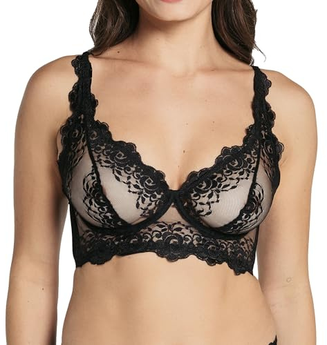 Leonisa Sheer Lace Underwire Bustier Triangle Bra - Back Coverage Bralettes for Woman