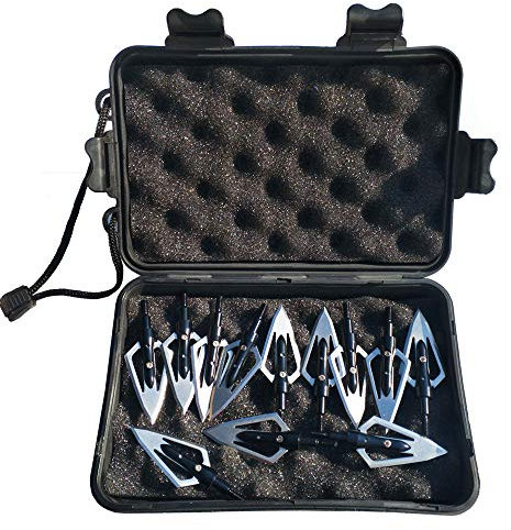 SHARROW 12pcs Pfeilspitzen Jagdspitzen 2 Klingen 100 Grains mit Broadhead Box für Armbrustbolzen Carbonpfeile (Schwarz)