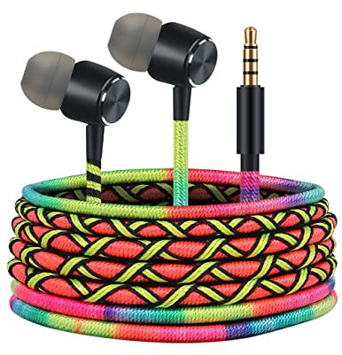 URIZONS Trenzado Auriculares intrauditivos con Cable - de 3,5 mm con micrófono Auriculares duraderos sin ángulo para iPhone Samsung para niños de Regreso a la Escuela-Iridiscente