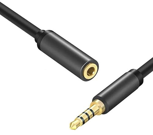 CABLEPELADO Cable alargador Jack 3.5 mm con microfono 4 Pines | Alargador Auriculares 3.5mm | Macho a Hembra | Compatible con Compatible con PS5 / PS4, Cascos, Altavoz, PC, Móvil | Negro | 5 Metros