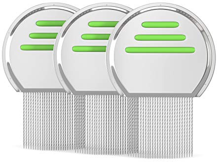 Stainless Steel Lice and Nit Comb (Set of 3) | Professional Quality Terminator Metal Combs | Easy Grip, Rounded Teeth, Gentle on Hair and Scalp for Kids, Adults and Pets