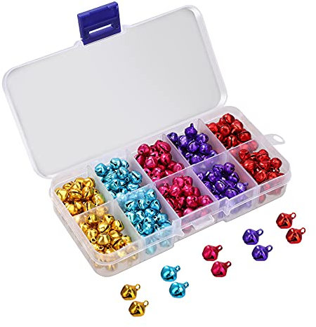 300 Stück Bunte Glocken Kleine Glöckchen Bastelglocken DIY Metallglöckchen für Weihnachten, Festival Dekorationen, Schmuckherstellung, Haustierhalsbänder 8mm 5 Farben