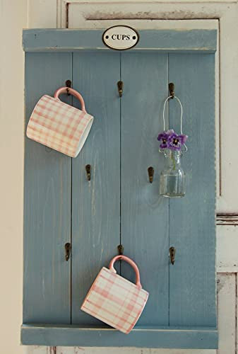 windschief-living Landhaus Tassenregal Cups CLEO Tassenhalter Handgefertigt Shabby Chic Taubenblau