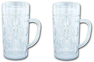 ORDENO Maßkrug 1l SAN Kunststoffglas 2 Stück - Hochwertige Mehrweg Maßkrüge im Sparset