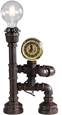 Kaj Hejmo Water Pipe Robot Style Tischlampe- Vintage Industrial Tischlampe-Steampunk Lampe Eisen Retro Nachttischlampe für Vintage Möbel Dekorationen (Rust-Style E)