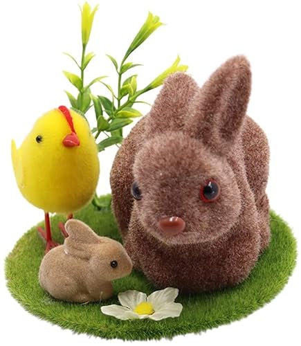 Décorations de Pâques, lapin en mousse de Pâques floqué avec poussins, statue de fleurs d'herbe, figurine de conte de fées, décoration de jardin, A