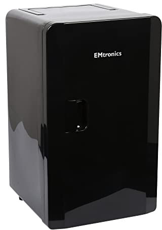 EMtronics EMMF16BLK Compact Mini Cooler Fridge 16 Litre, 27 Can Portable AC+DC Power For Bedrooms, Cars, Offices; Skincare, Makeup, Cosmetics, Food (Black)