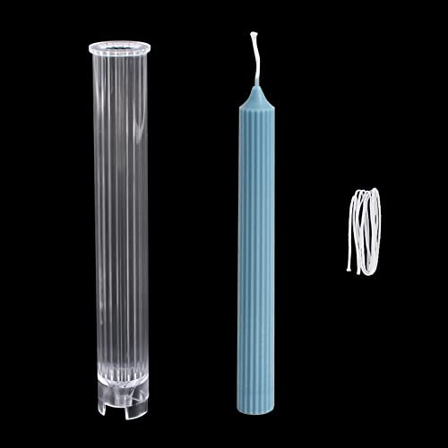 CRAFFANCY Kerzenform, 1 Stück, transparente Kunststoff-Kerzenständerform mit Kerzendocht, Streifen, Säulenform, zylindrische Form für Kirche, Heimdekoration