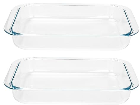 2 Pack 1-Quart Tempered Glass Oblong Baking Dishes, Personal Sized Bakeware and Cookware