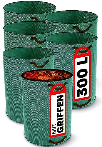 Praknu 6x Gartenabfallsack 300 Liter - Laubsack Mit 4 Reißfesten Griffen - Stabil - Faltbar - Wiederverwendbar - Robustes Polypropylen