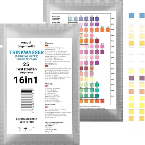 25x 16in1 Trinkwasser Teststreifen für Leitungswasser - Wassertester- Wasserqualität Analyse Gesamthärte Blei Nitrat Kupfer Härte