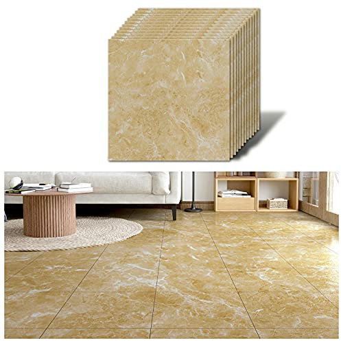 VEELIKE PVC Flooring Marble Yellow Vinyl Flooring Self-Adhesive Floor Tiles Gold Marble Vinyl Tiles Adhesive Tiles Bathroom Floor PVC Tiles Garage Bathroom Tile Stickers Floor 1.5 mm 30 cm x 30 cm