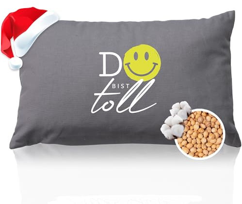 HERBALIND Kirschkernkissen DU BIST TOLL mit Smiley – Wärmekissen für Mikrowelle Motivierendes Wohlfühlgeschenk in modernem Grün für sie und ihn - Ideal für Kinder, Teenager, Freunde - Grau 30x20 cm