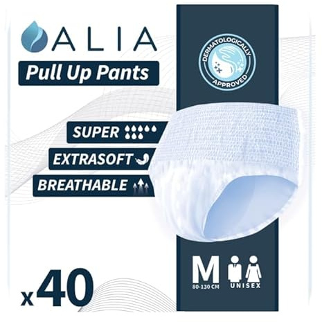 40 x ALIA Super Medium | Adult Incontinence Pull Up Pants | Men & Women Disposable Adults Pants | High Absorbency Unisex Adult Diapers | Breathable & Fast Absorption Odour Control | 4 Packs of 10