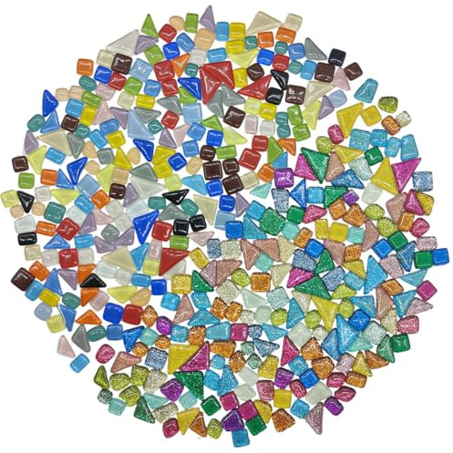 500 g kit artigianali per piastrelle a mosaico, Mix di pietre per mosaico in vetro trasparente e glitterato per progetti DIY, sottobicchieri, lampade, specchi, portapenne, cornici per foto, vasi
