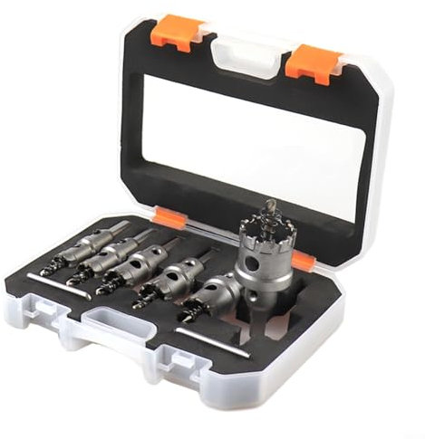 FUBESK Sierra de corona de carburo 8 piezas TCT con punta de carburo Juego de brocas de núcleo con punta de carburo 45# cortador de sierra de corona de acero al carbono para acero inoxidable, metal,