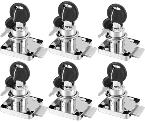 6 Sets 22mm Möbelschloss mit Schlüssel, Rostfreier Stahl Spindschloss mit Schlüssel,Rostfreier Stahl Spindschloss Aufschraubschloss für Schubladen und Schränke