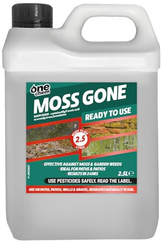 One Chem Moss Gone Moss Killer, 2.5 Litres, For Paths, Patios, Roofs, Walls, Tarmac, Gravel