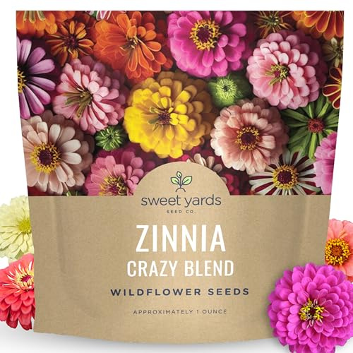Zinnia Crazy Blend - Large 1 Ounce Packet - 4,000 Flower Seeds for Planting - Zinnia elegans