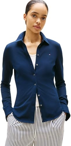 Tommy Hilfiger Chemise Femme 1985 Slim avec Col Pointu, Bleu (Dark Night Navy), L