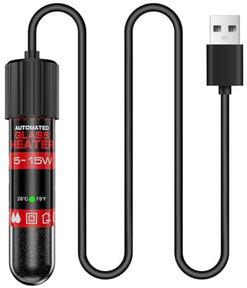 MiOYOOW Calentador para acuario, 5/10/15 W Calefacción sumergible con IP68 impermeable, 26 ℃/78 ℉ USB Termostato acuario para depósitos de peces de 1 – 2 galones