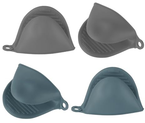 JIYIN 4 Stück Ofenhandschuhe Silikon, Silikon Ofenhandschuhe Topfhandschuhe Backhandschuhe zum Kochen Backen und Grillen (Blue+Gray)